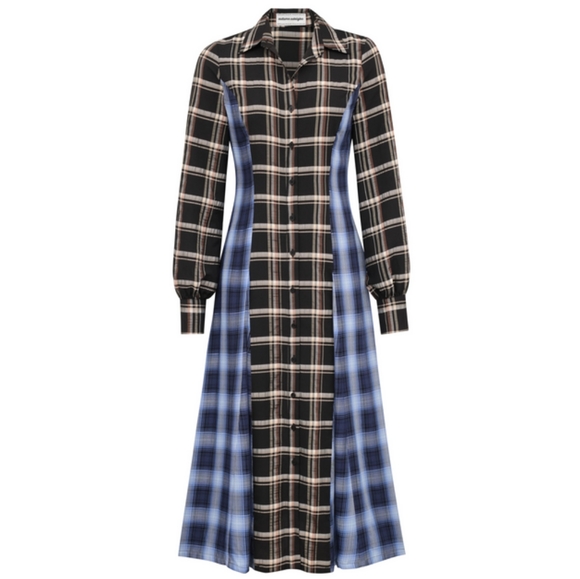 Autumn Adeigbo Carson dress black blue brown white plaid women's size 10 - Picture 2 of 9